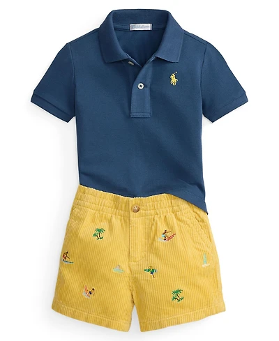 Ralph Lauren Baby Boys' Cotton Mesh Polo Shirt and Corduroy Short, 2-Piece Set