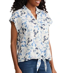 Jones New York Women's Collared Neck Tie-Front Top