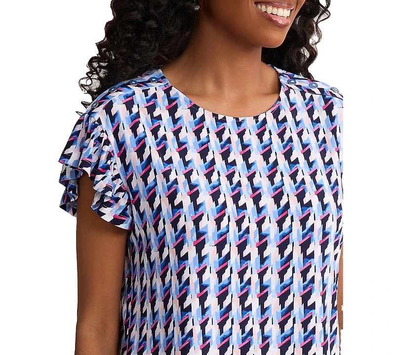 Jones New York Women's Flutter-Sleeve Round Neck Top