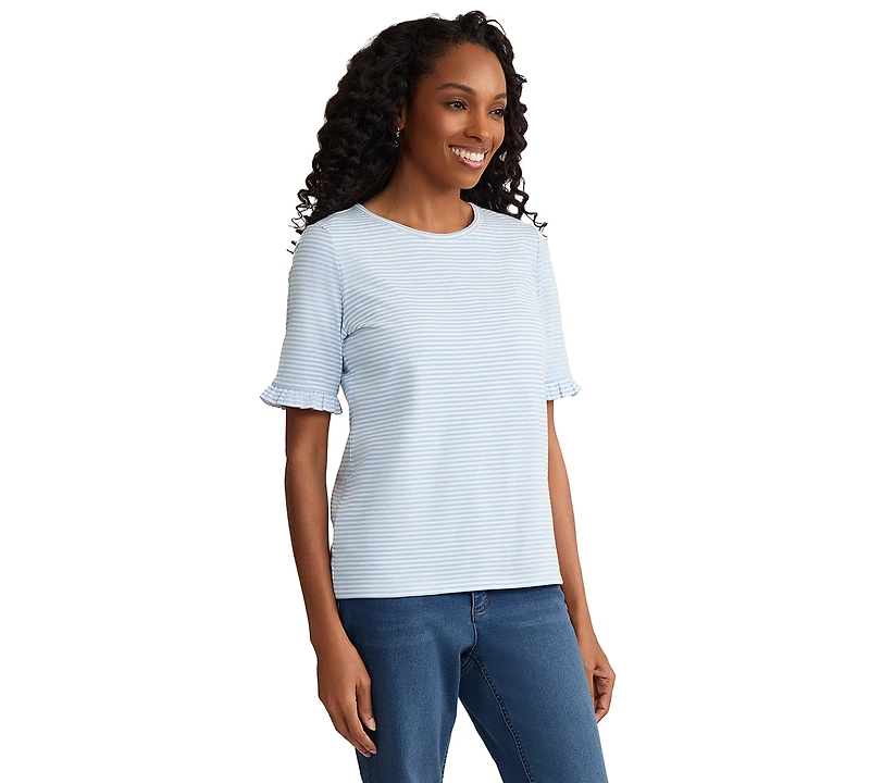 Jones New York Women's Ruffle Elbow Sleeve Crew Neck Top