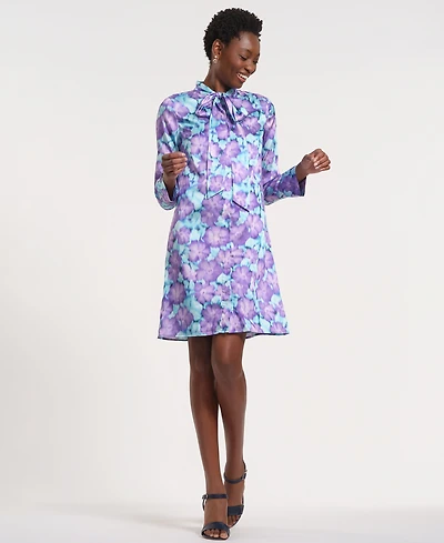 Isaac Mizrahi Women's Long-Sleeve Bow-Tie Neck Dress