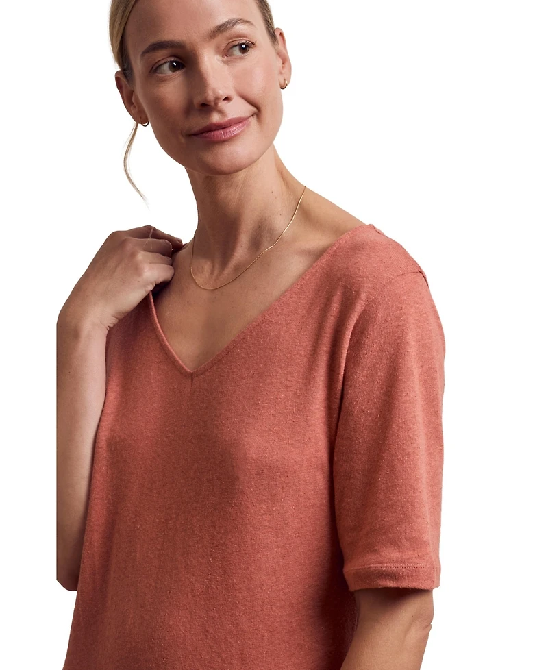 Celtic & Co. Women's Linen Blend V-Neck Midi Dress