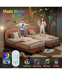 gaomon Bed Frame Pink Velvet Adjustable Bear Headboard Noise Free Rgb Led Lights No Box Spring