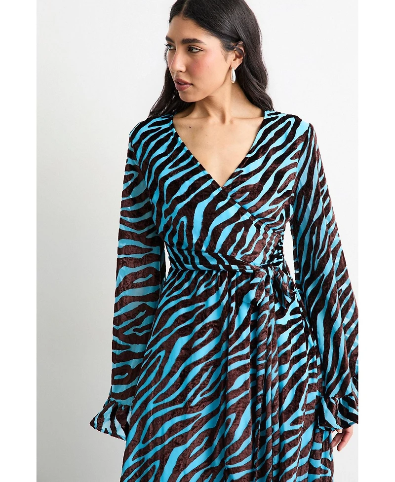 Warehouse Women's Burnout Velvet Plunge Maxi Dress