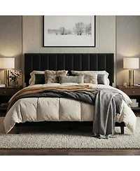 gaomon Queen Bed Frame, Velvet Upholstered Platform with Adjustable Vertical Channel Tufted Headboard, No Box Spring Needed, Easy Assembly