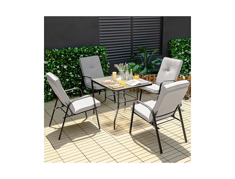 Slickblue Outdoor 5-Piece Dining Set with Stackable Chairs and Cushions