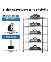 Rainsken 5-Tier Storage Shelves, Heavy Duty Metal Wire Shelving Unit, Adjustable Shelving Rack with Wheels for Basement, Warehouse, Chrome
