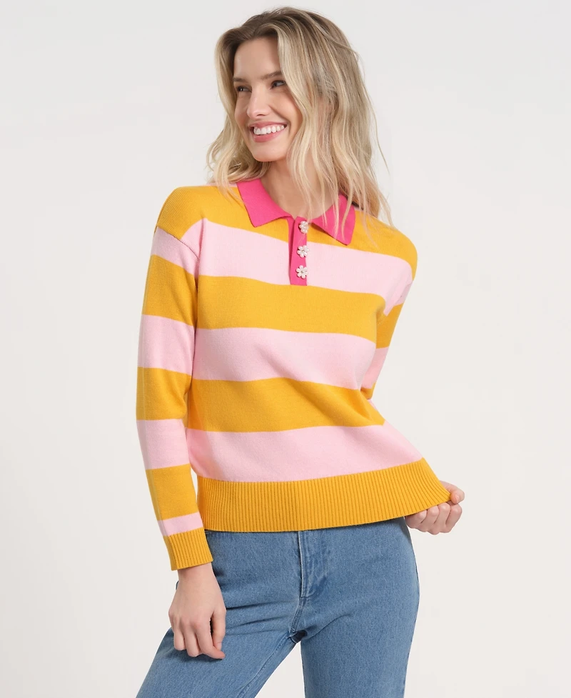 Isaac Mizrahi Women's Long-Sleeve Collared Knitted Sweater