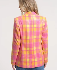 Isaac Mizrahi Women's Long-Sleeve Plaid Sequin Blazer