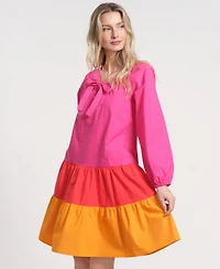 Isaac Mizrahi Women's Long-Sleeve Tiered Midi Dress