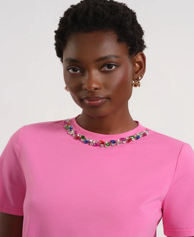 Isaac Mizrahi Women's Short-Sleeve Embellished T-Shirt