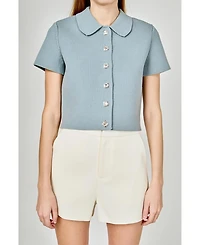 endless rose Women's Jewel Buttoned Cropped Knit Top