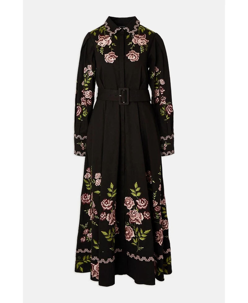 Karen Millen Women's Rose Embroidered Cotton Shirt Dress