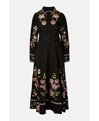 Karen Millen Women's Rose Embroidered Cotton Shirt Dress