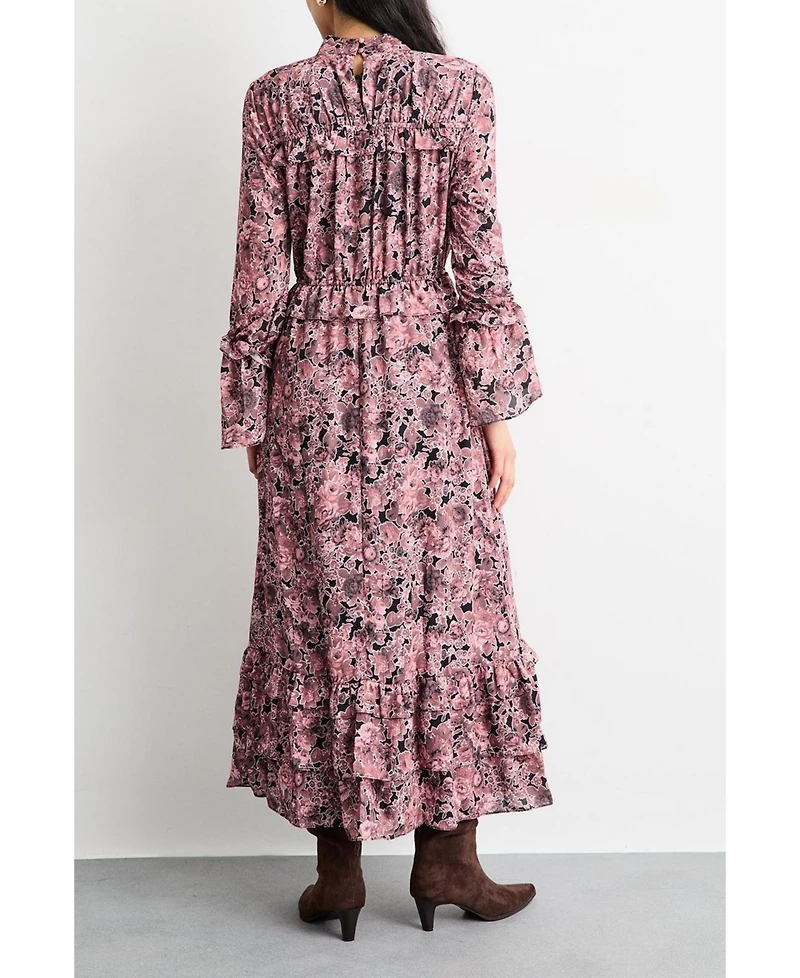 Warehouse Women's Chiffon Shirred High Neck Midi Dress