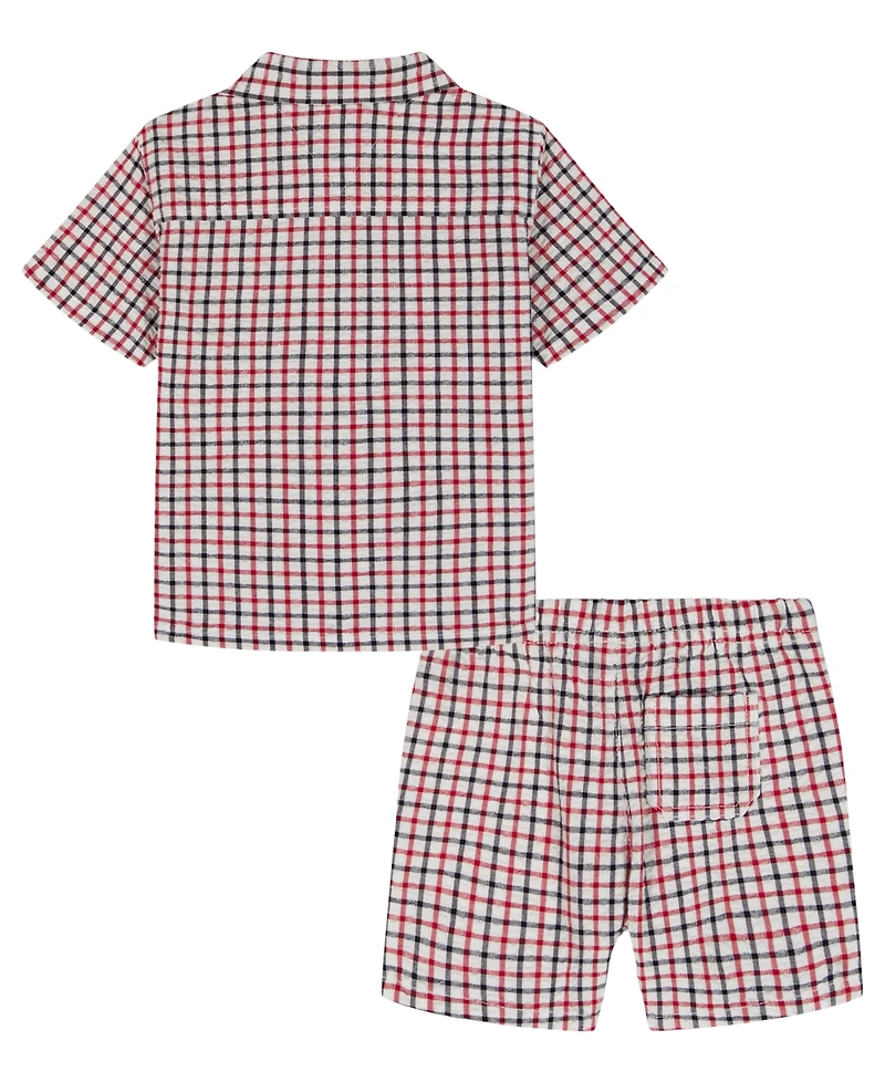 Tommy Hilfiger Baby Boys' Seersucker Check Cabana Shirt and Shorts, 2-Piece Set