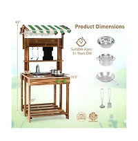Hongge Double Sided Mud Kitchen with Canopy and Chalkboard for 3+ Years Old