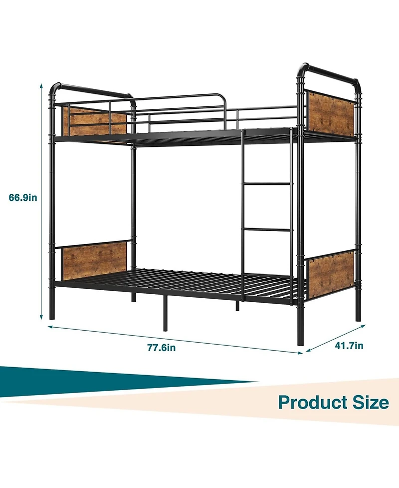 gaomon Twin Metal Bunk Bed Twin Over Twin With Ladders Tall Guardrail Space Saving For Kids Adults No Box Spring