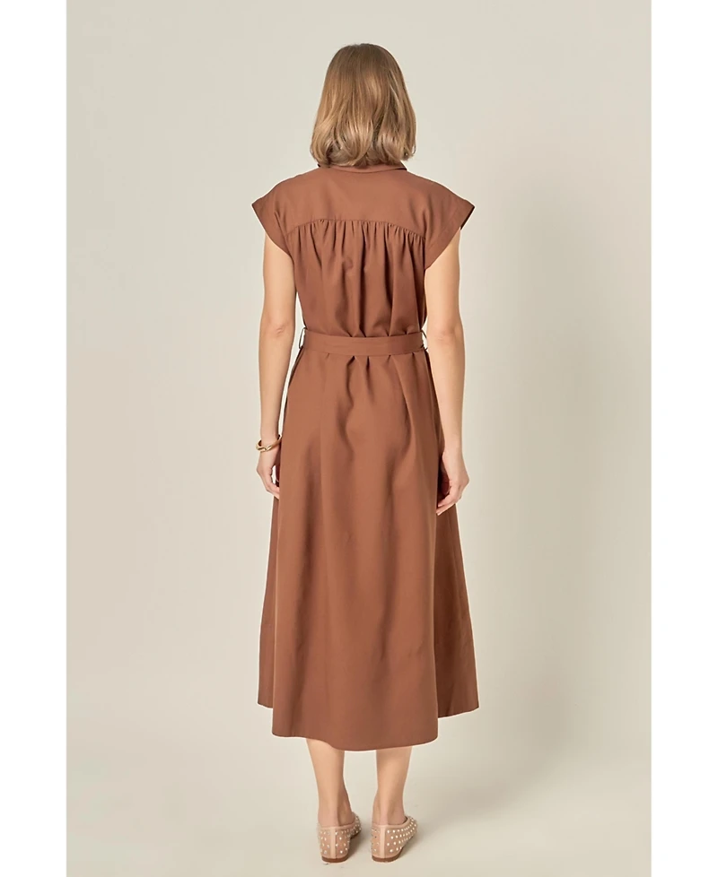 English Factory Women's Linen Belted Midi Dress