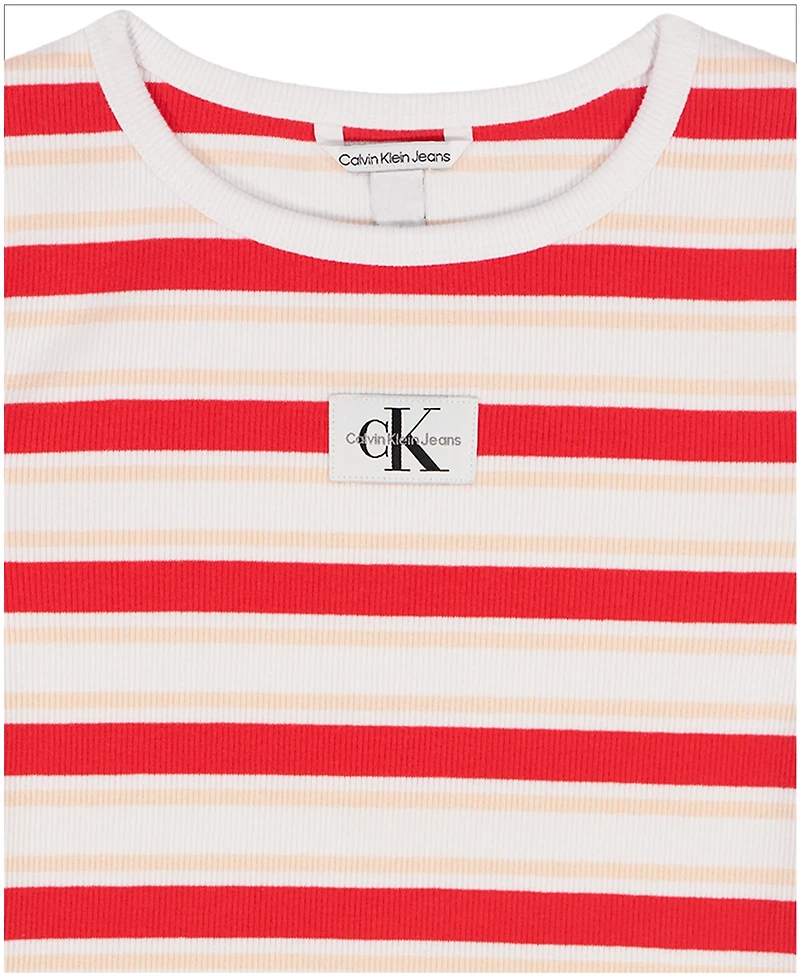 Calvin Klein Girls' 7-16 Striped Round Neck T-Shirt