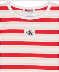 Calvin Klein Girls' 7-16 Striped Round Neck T-Shirt