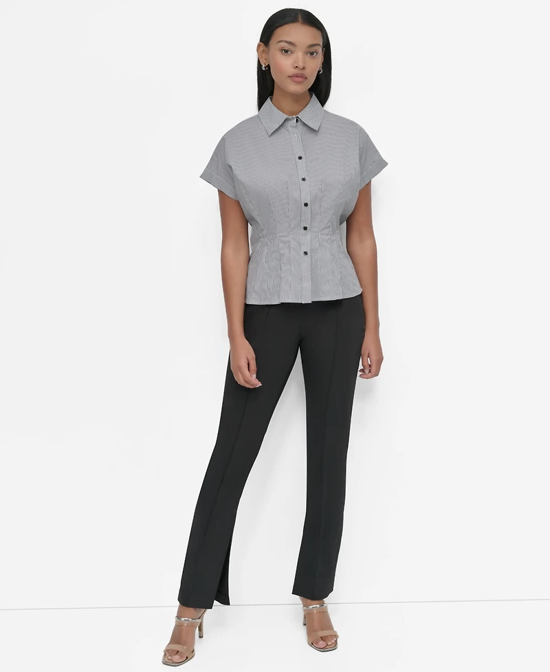 Dkny Petite Collared Cap-Sleeve Blouse