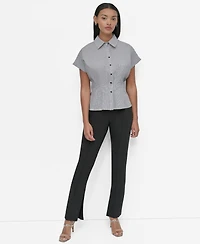 Dkny Petite Collared Cap-Sleeve Blouse