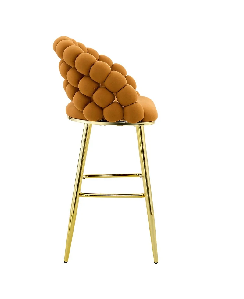 Streamdale Furniture Streamdale Set of 2 Orange Velvet Bubble Bar Stools with Gold Legs