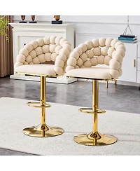 Streamdale Furniture Set of 2 Beige Puffy Bubble Bar Stools with Gold Legs