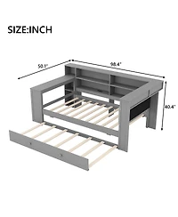 Streamdale Furniture Twin Wood Platform Bed with Storage, Trundle, Charging Ports, Led Lighting, and Desk Headboard