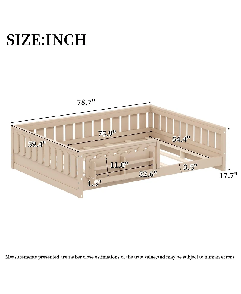 Streamdale Furniture Wood Full Platform Bed w/ Guardrail & Storage Shelves