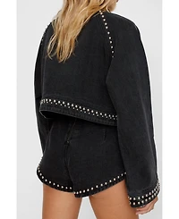 Nasty Gal Women's Heart Studded Cropped Denim Jacket