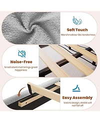 gaomon Boucle Upholstered Queen Bed Frame with Headboard Soft Cloud Bed Thick Footboard Rounded Corners No Box Spring