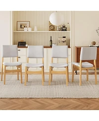 Streamdale Upholstered Stackable Dining Chairs Set of 4 - Linen Fabric, Solid Wood Frame