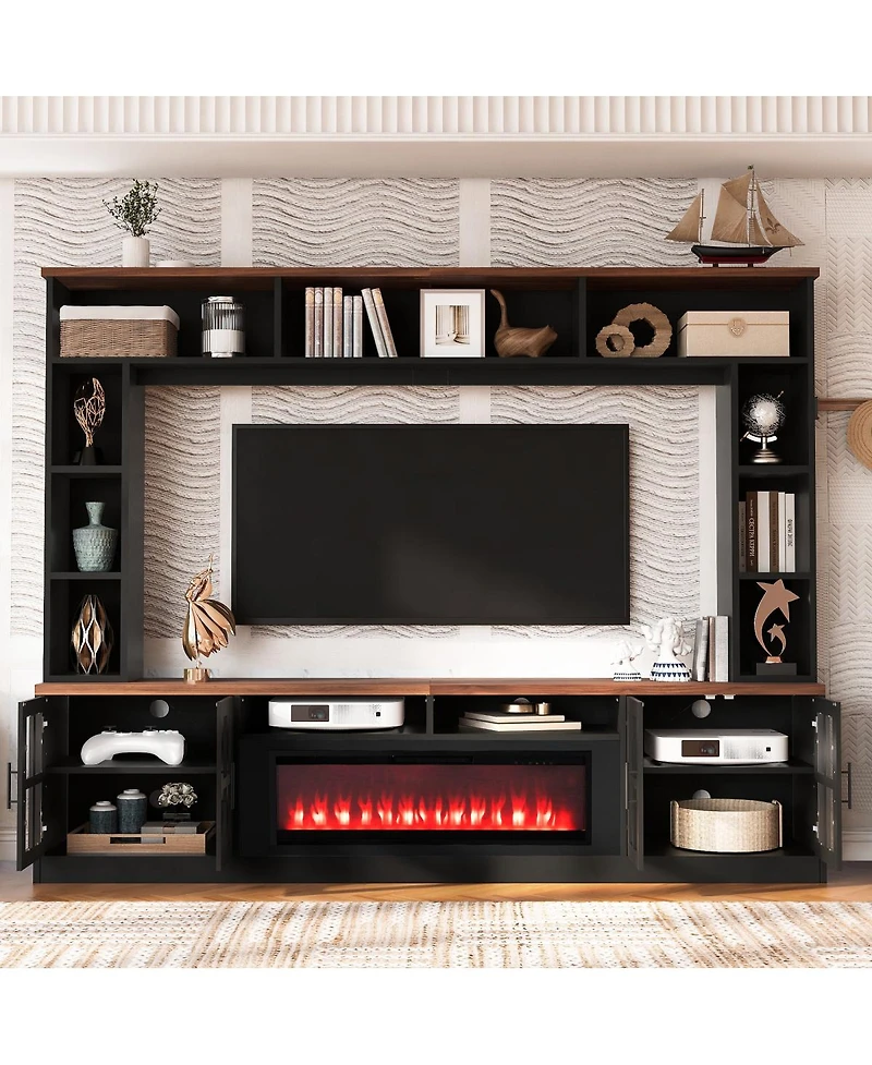 Streamdale Furniture Entertainment Center with Bookshelves & Electric Fireplace for TVs up to 80
