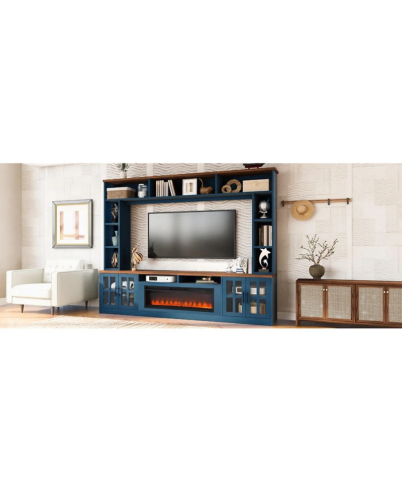 Streamdale Furniture Entertainment Center with Bookshelves & Electric Fireplace for TVs up to 80