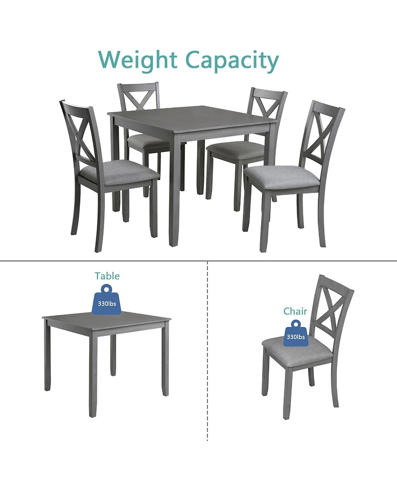 Streamdale Elegant 5-piece Wooden Dining Table Set with 4 Chairs
