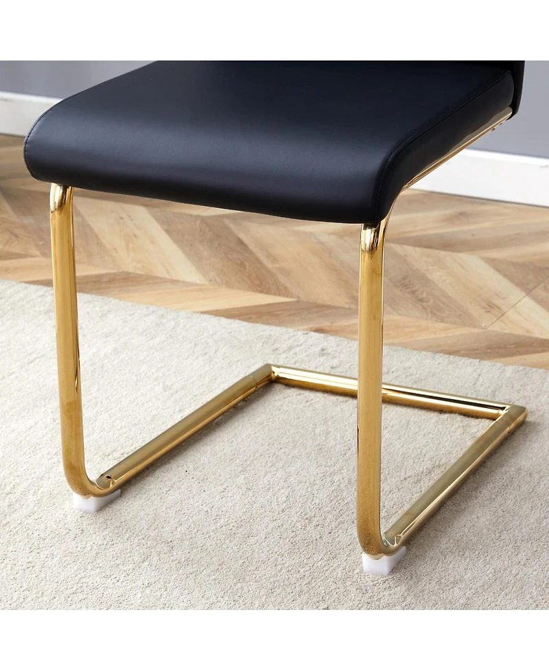 Streamdale Furniture Streamdale Marble-patterned glass dining set with gold accents: 63-inch foldable table & 4 armchairs