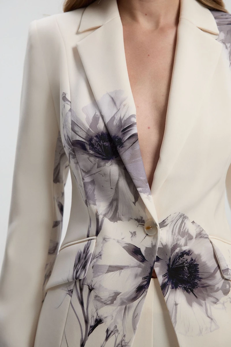 Karen Millen Women's Floral Crepe Single Breasted Blazer