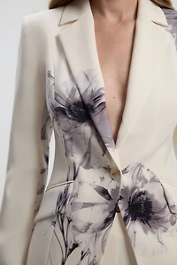 Karen Millen Women's Floral Crepe Single Breasted Blazer