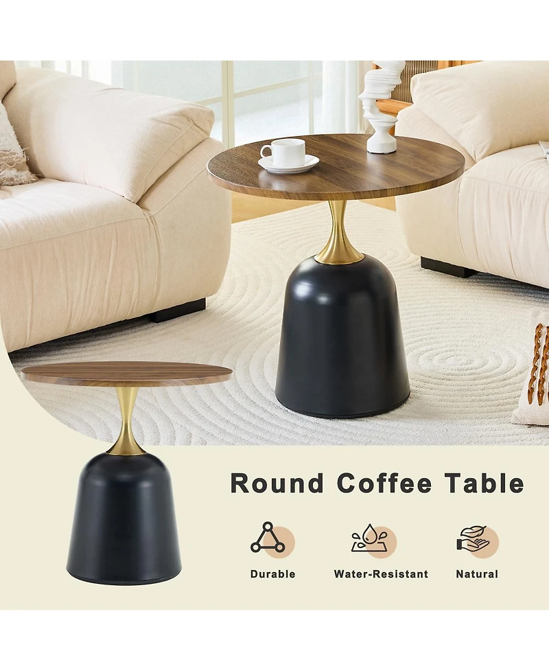 Streamdale Furniture Circular side table with metal base and walnut wood grain