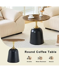 Streamdale Furniture Circular side table with metal base and walnut wood grain