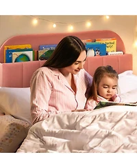 gaomon Twin Xl Bed Frame Storage Headboard Velvet Upholstered Platform Bed Kids Wood Slats Noise Free Light