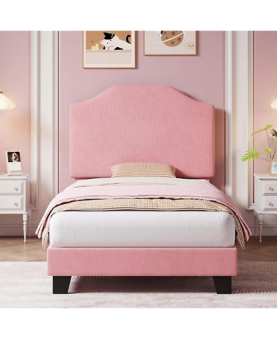 gaomon Twin Velvet Bed Frame Corduroy Platform Adjustable Headboard Wood Slats Noise Free