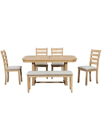 Streamdale Furniture 6 Piece Rubberwood Wood Grain Tabletop & Soft Cushion Dining Set
