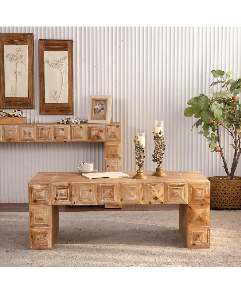 Streamdale Furniture Rustic Geometric Relief Coffee Table - Solid Wood & Mdf