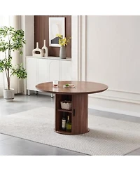 Streamdale Furniture Round Dining Table with Two Layers of Storage Shelves