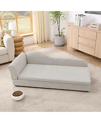 6thdruple Modern Oversized Linen Dog Sofa, Irregular Wave Backrest Single Armrest Pet Bed for Large Dogs