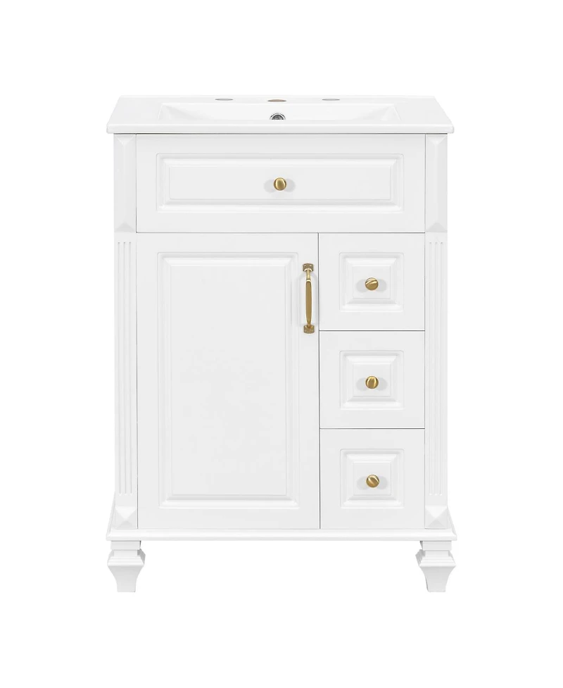 Sillysis Freestanding Bathroom Vanity with Ceramic Sink, Flip Drawer Storage and Adjustable Shelf for Small Spaces