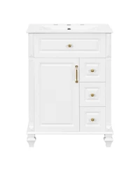 Sillysis Freestanding Bathroom Vanity with Ceramic Sink, Flip Drawer Storage and Adjustable Shelf for Small Spaces